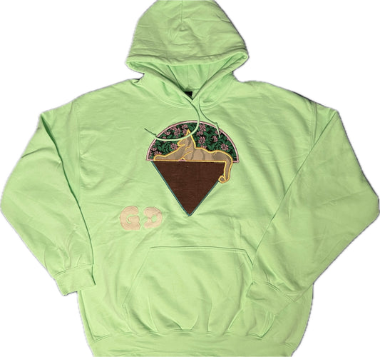 Mint green hoodie with cats appliqué patch