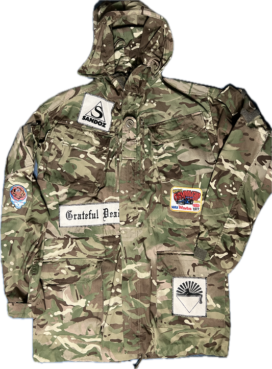 Nato-issued upcycled camo parka with patches